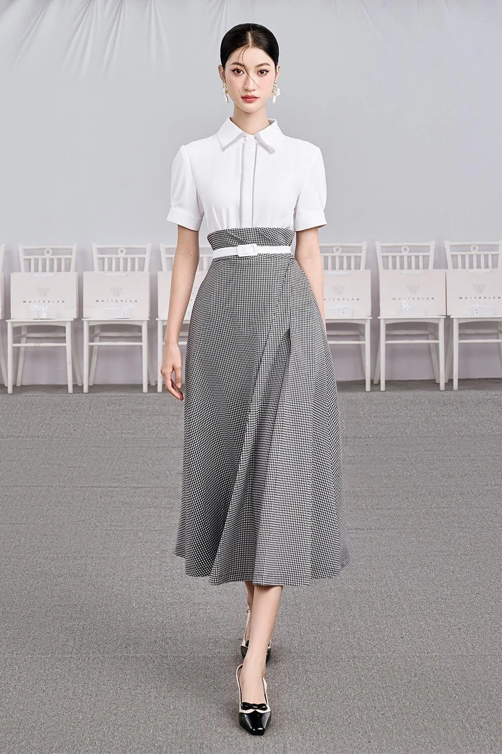 Cup Cake A-line Short Sleeved Cotton Midi Dress