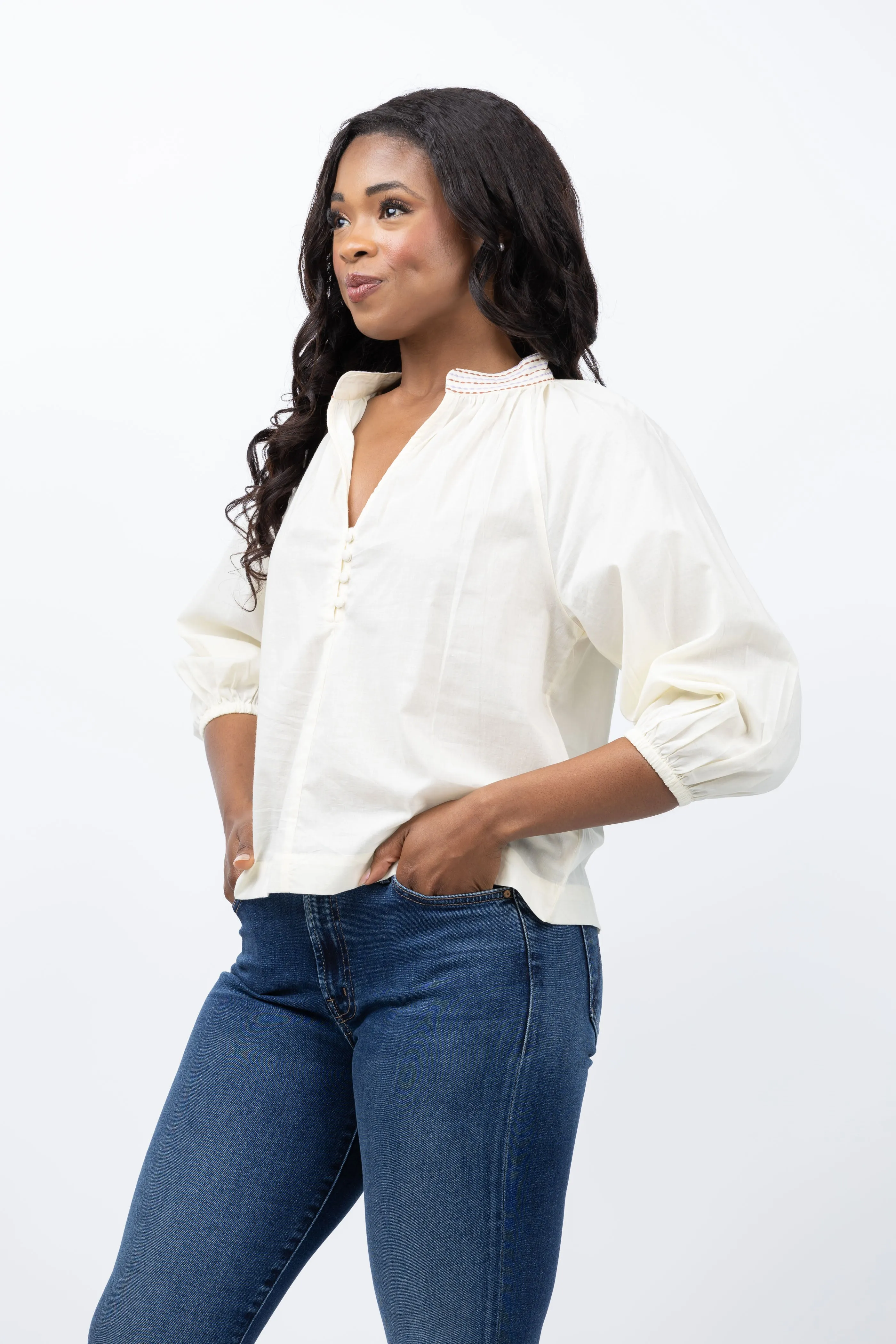 Lilla P Easy Button Raglan Top in Ecru