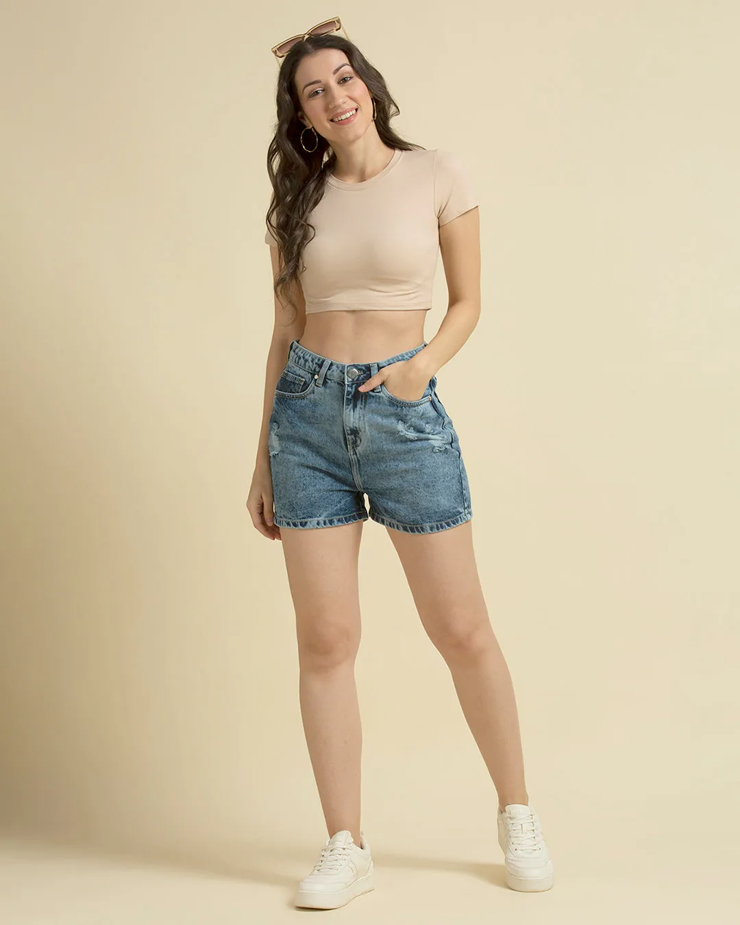 Style Quotient Women Blue High Rise Denim Shorts