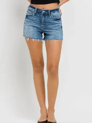 VERVET by Flying Monkey Stay Ready High Rise Raw Hem Denim Shorts
