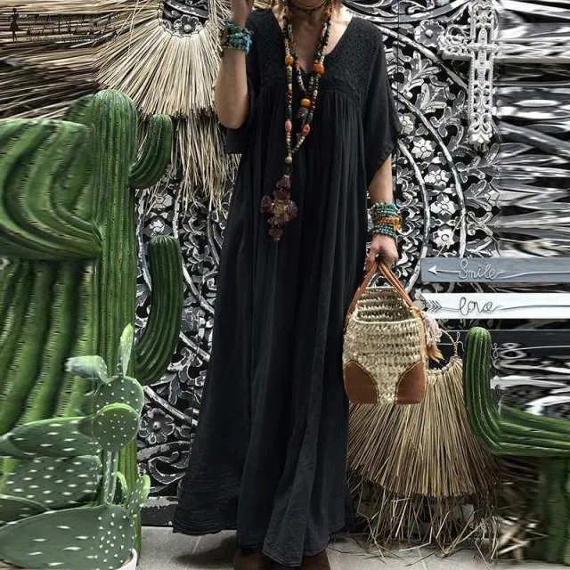 Vintage Boho Flare Sleeve Maxi Sundress